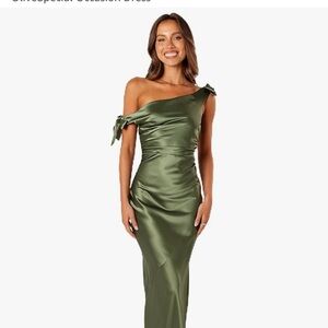 NWOT Petal & Pup Off Shoulder Satin Dress in Olive
